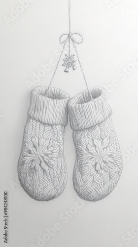 Cozy Knitted Mittens Hanging on a Wall photo