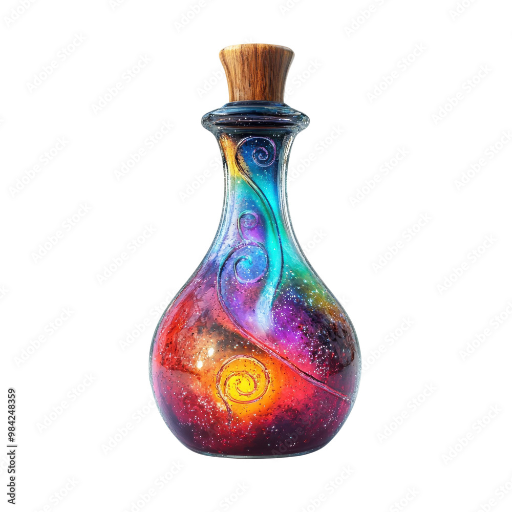 Colorful potion bottle with swirling design. Colorful potion bottle with swirling design.