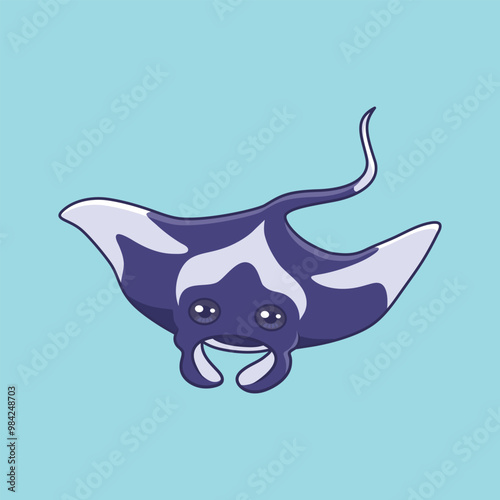 Cute  manta ray animal cartoon character vector Illustration.
