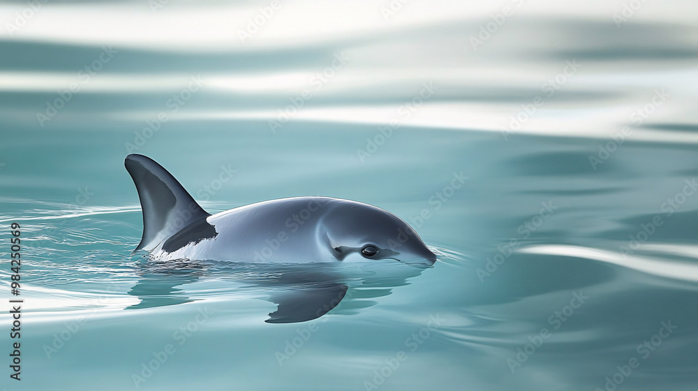 Naklejka premium Adorable Baby Dolphin Swimming in the Ocean