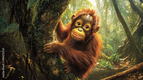 Curious Orangutan in the Rainforest photo