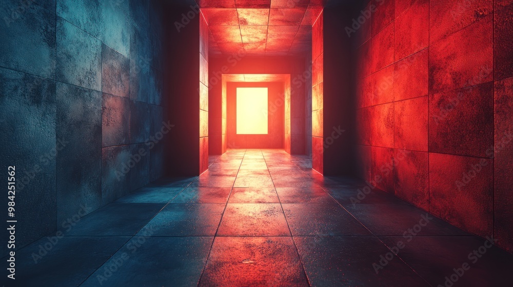 A corridor illuminated by a bright light, creating a surreal atmosphere. A corridor illuminated by a bright light, creating a surreal atmosphere.