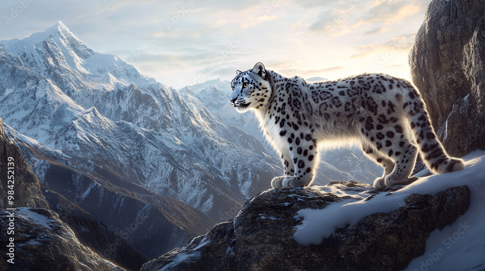 Fototapeta premium Majestic Snow Leopard on Mountain Peak