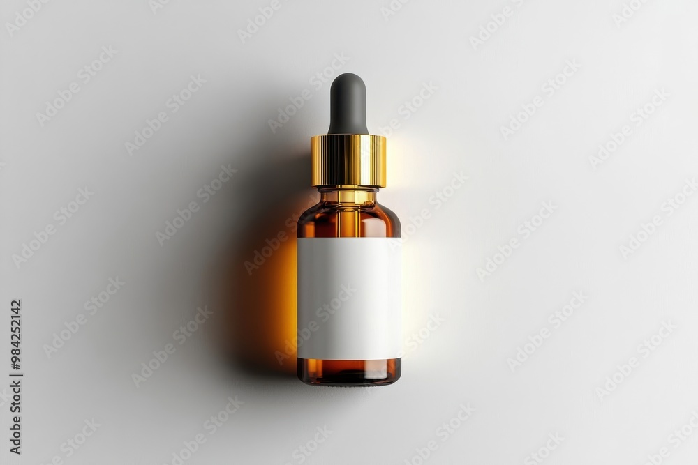 Amber Glass Dropper Bottle with Gold Cap and Blank Label Amber Glass Dropper Bottle with Gold Cap and Blank Label