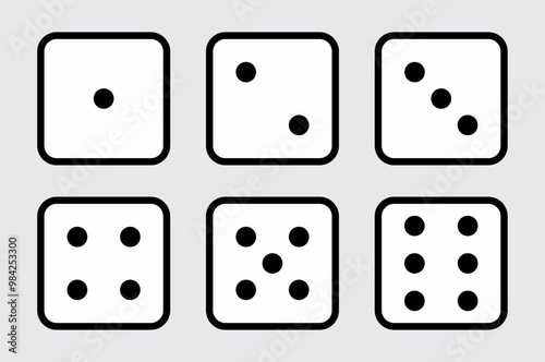 Set of game dice icon in outline design. game sign. Dice game vector icon set in black color isolated on white background. Vector illustration.