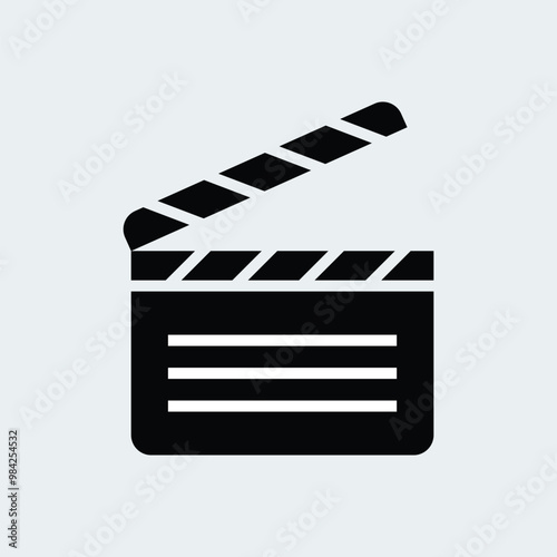 Film clapper icon, Movie clapperboard, Cinema clapboard, Production studio, Media cinematography symbol design stock illustration