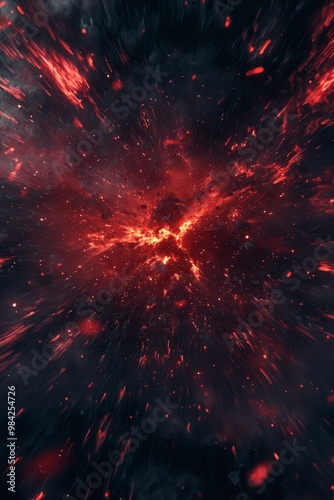Wallpaper Mural intense red explosion of particles radiates outward, illuminating the dark void surrounding it. The fiery energy creates a stunning cosmic display, suggesting a powerful eruption. Torontodigital.ca