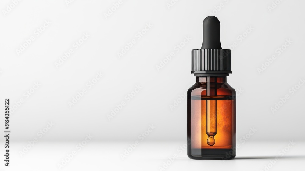 Amber Glass Dropper Bottle with Pipette on White Background Amber Glass Dropper Bottle with Pipette on White Background