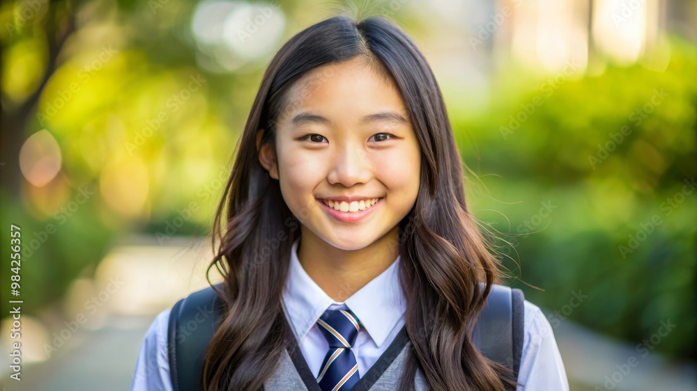 Smiling Cute High School Asian Girl Portrait with Copy Space Smiling Cute High School Asian Girl Portrait with Copy Space