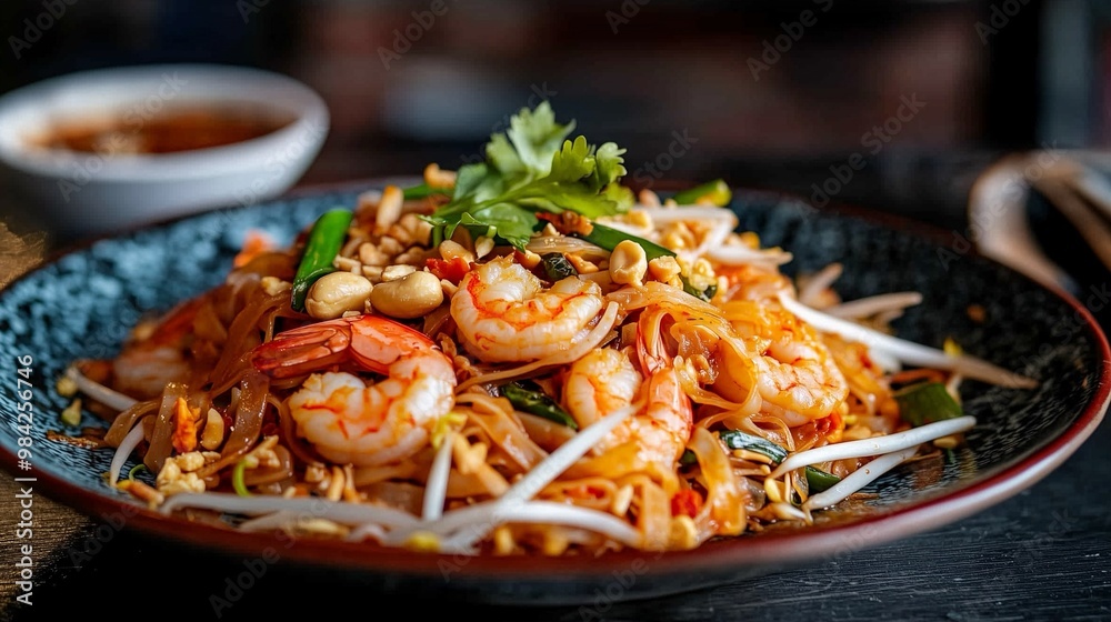 Shrimp pad Thai with peanuts and bean sprouts Shrimp pad Thai with peanuts and bean sprouts
