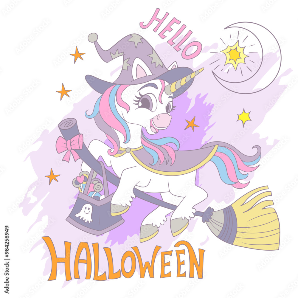 Halloween unicorn and lettering card vector illustration Halloween unicorn and lettering card vector illustration