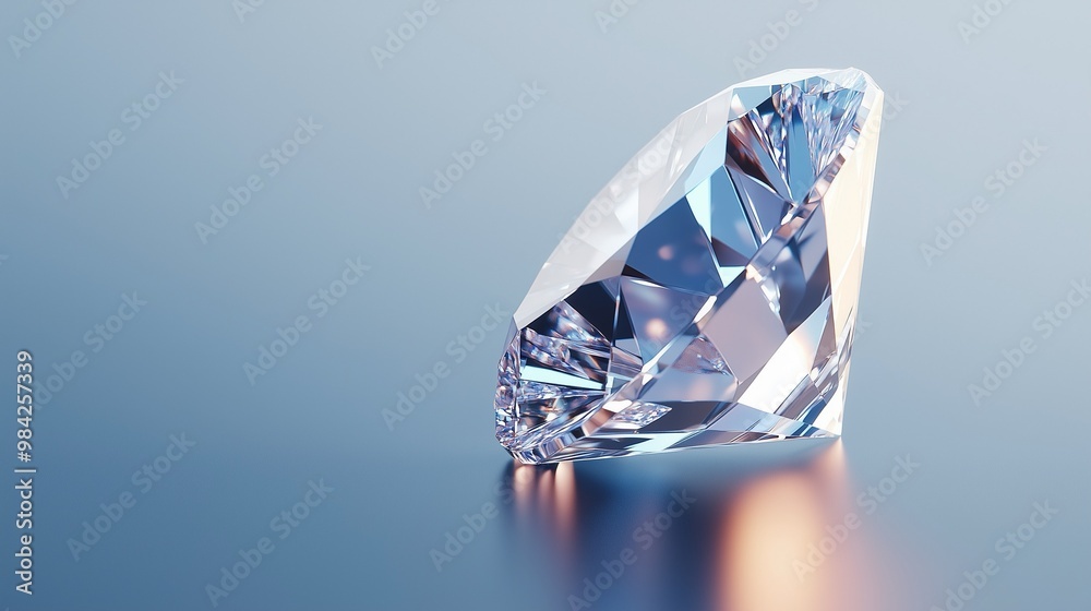 Sparkling diamond on reflective blue surface Sparkling diamond on reflective blue surface