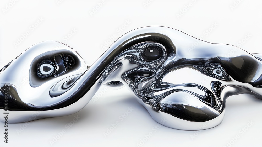 Abstract metallic sculpture with a flowing and dynamic form, reminiscent of a liquid metal. Abstract metallic sculpture with a flowing and dynamic form, reminiscent of a liquid metal.