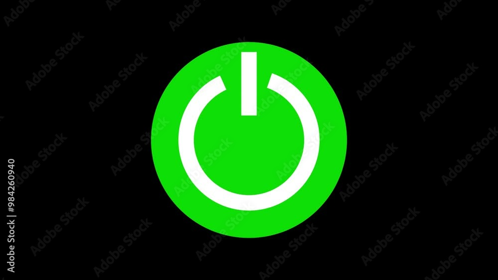 Green colour power button icon animation on black background. On power button concept. Green colour power button icon animation on black background. On power button concept.