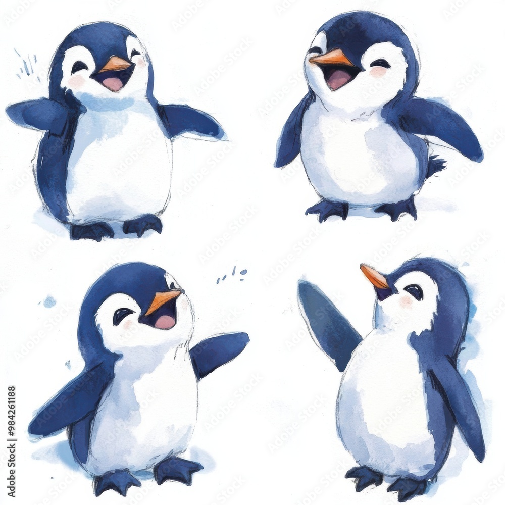 Fototapeta premium Cute Penguin Watercolor.