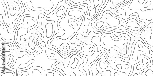 Abstract black & white topographic Contour Scheme and Terrain on old paper. Geographic mountain terrain. Contour map background. Cartographic Weave with seamless striped patterns and wavy Lines