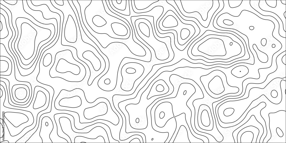 Abstract black & white topographic Contour Scheme and Terrain on old paper. Geographic mountain terrain. Contour map background. Cartographic Weave with seamless striped patterns and wavy Lines