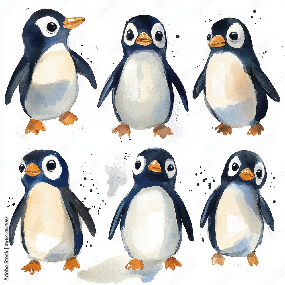 Fototapeta premium Cute Penguin Watercolor.