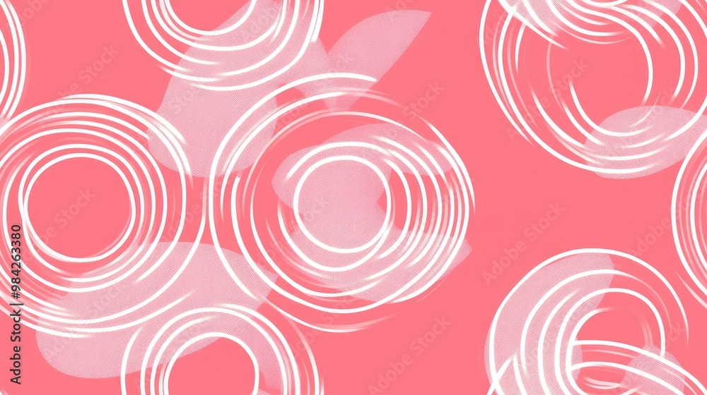 Geometric pattern featuring circles and lines Seamless background in pink and white Geometric pattern featuring circles and lines Seamless background in pink and white