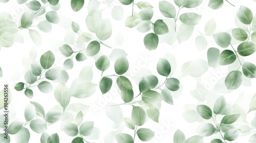 Seamless natural backdrop featuring green flowers made up of leaves and trees against a white background Suitable for printing packaging and textiles
