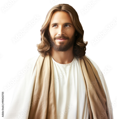 PNG Jesus portrait photo white background.