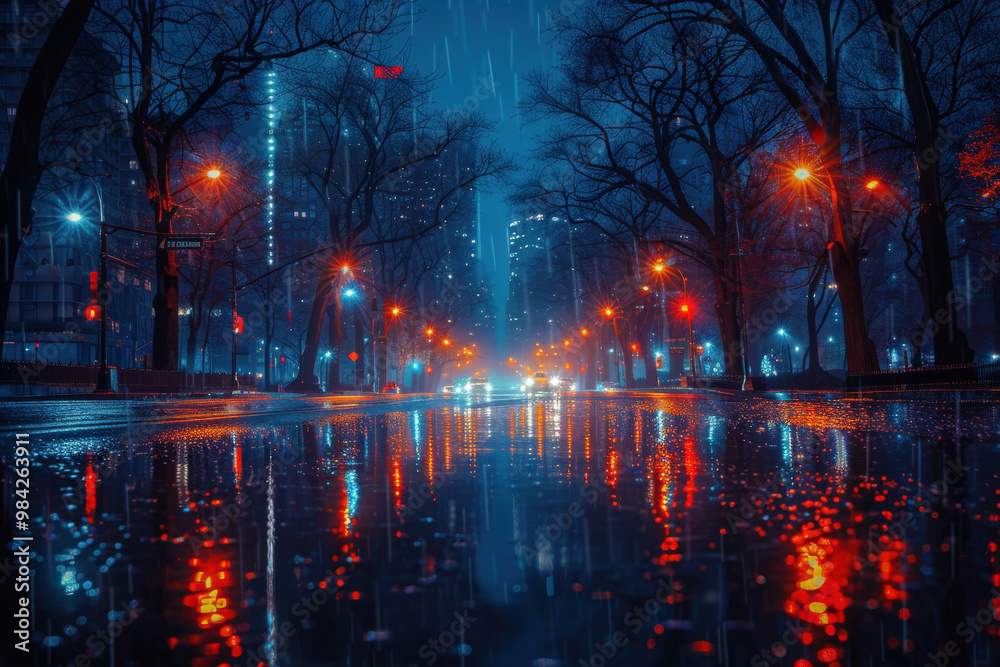 City Rain Night Reflections