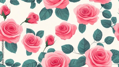 Wallpaper Mural Romantic floral print featuring a seamless pattern of pink roses and leaves Ideal for cards gift wrapping and textile design Torontodigital.ca