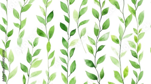 Seamless pattern featuring vertical lines of leaves Watercolor green stripes of leafy twigs on a white background create an up and down design Ideal for wrapping paper textiles and backgrounds