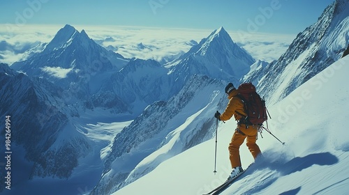 Mountaineer backcountry ski wailing in the mountains.  photo