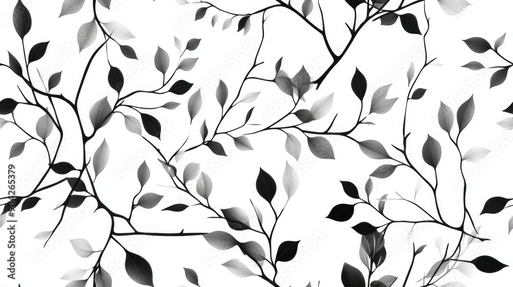 Thin branches with a backdrop of monochrome leaves Seamless pattern design 2 Thin branches with a backdrop of monochrome leaves Seamless pattern design 2