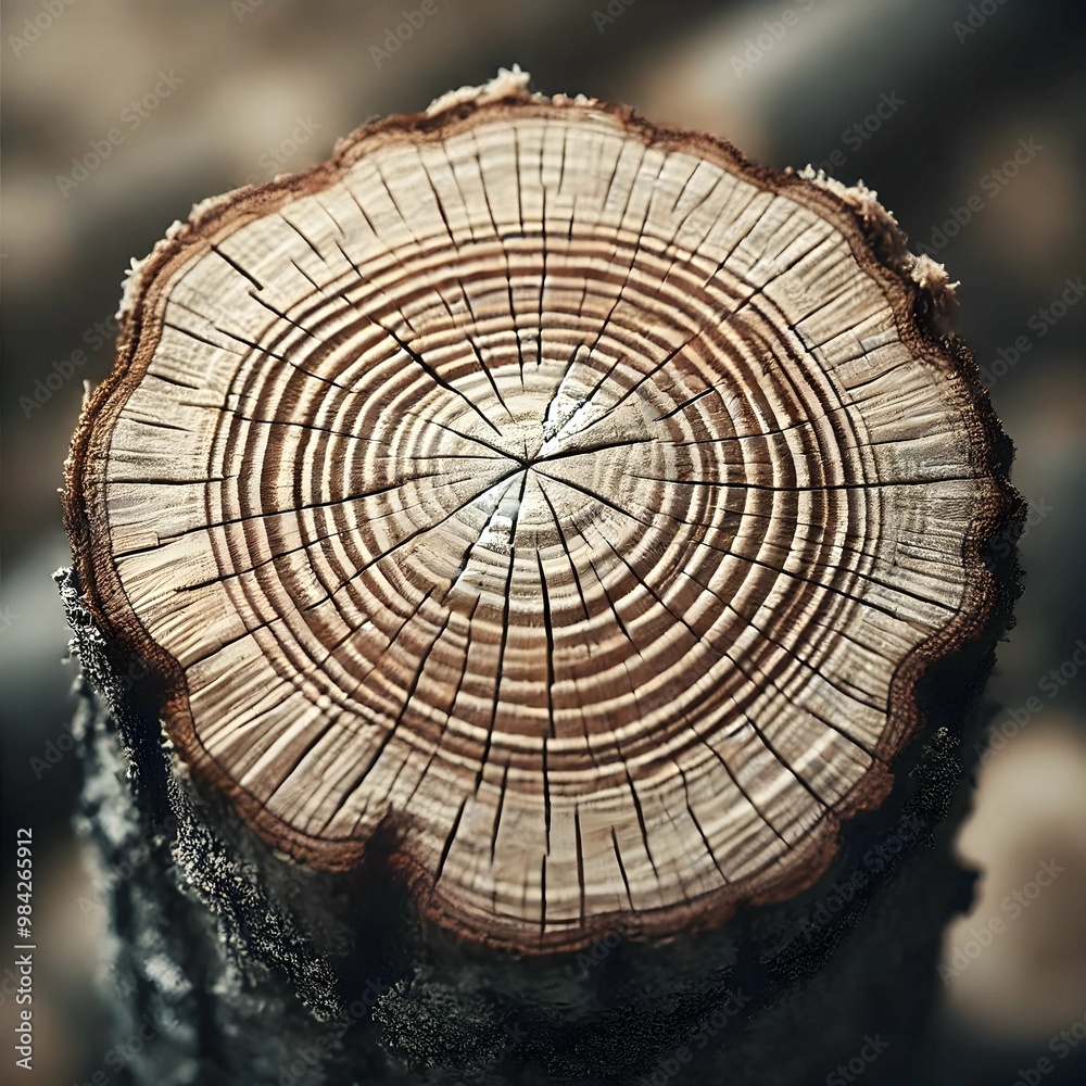 Close-up of a tree stump showing the cut surface and growth rings