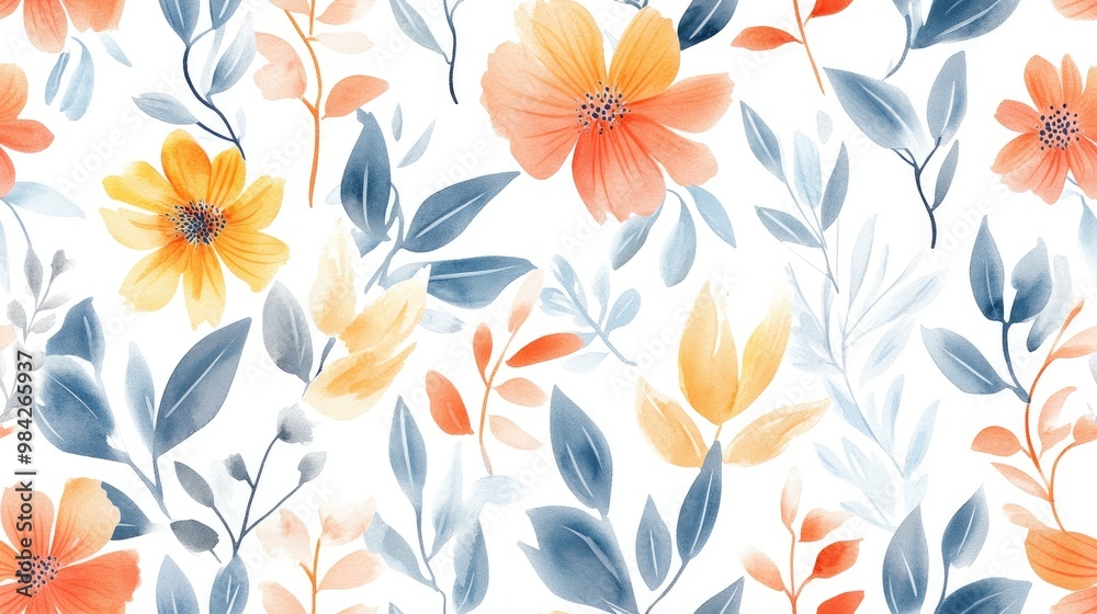 custom made wallpaper toronto digitalAbstract Hand Painted Watercolor Pattern of Flowers Leaves and Branches on Isolated Background