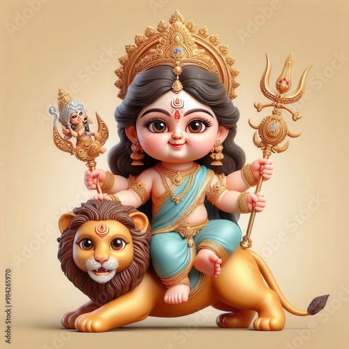 Cute Hindu Lord Maa Durga Baby Style, Navratri Maa Durga Baby Style Generative AI photo