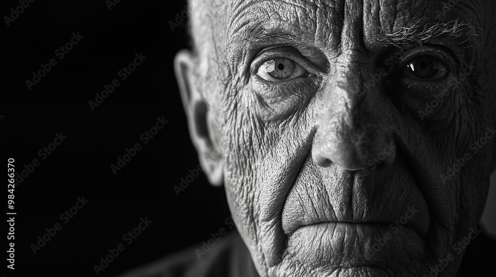 Close-up portrait of an elderly man's face, showing wrinkles and lines. Close-up portrait of an elderly man's face, showing wrinkles and lines.