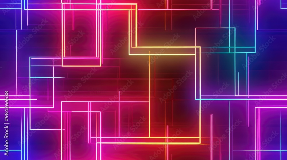 Square tile background featuring vibrant neon colored lines Square tile background featuring vibrant neon colored lines