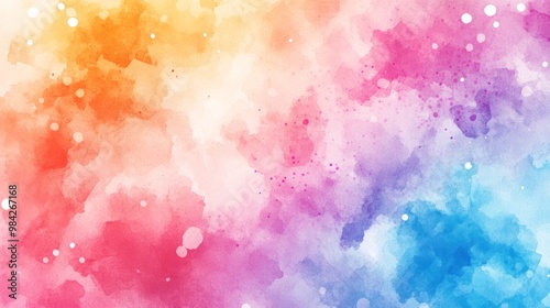 Abstract watercolor background with vibrant colors and white dots.