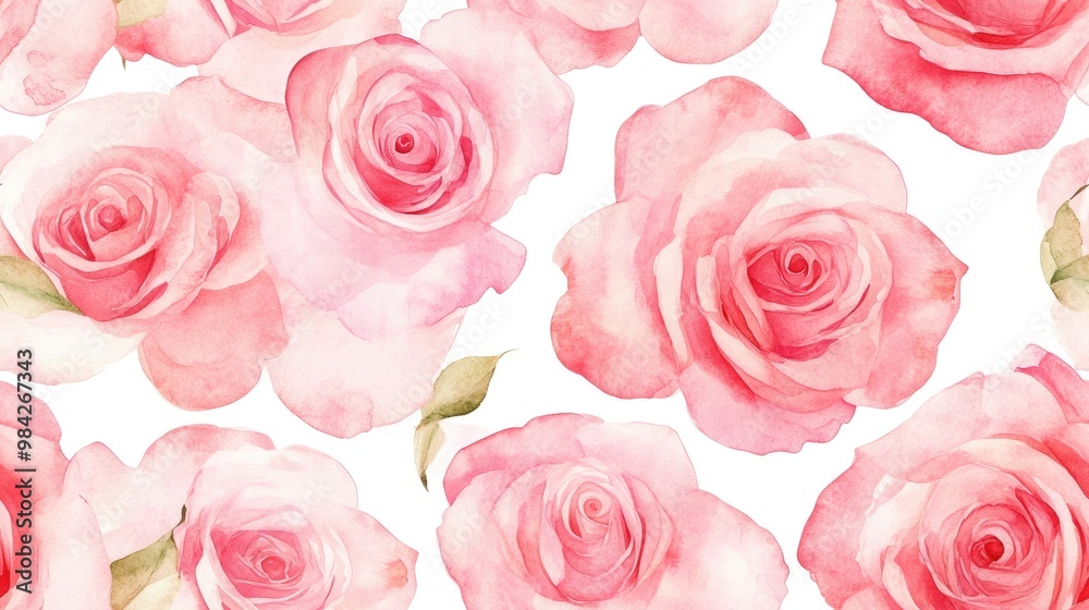 Fototapeta premium Seamless pattern featuring pink watercolor roses