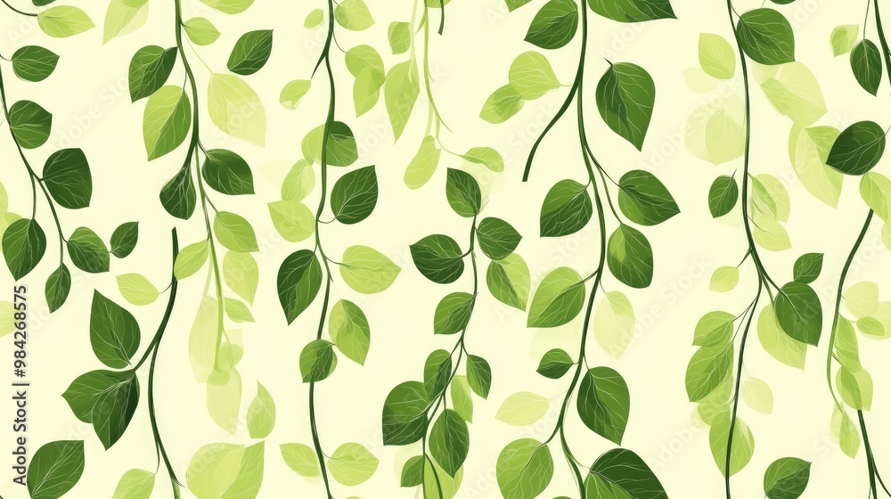 Seamless vertical pattern featuring an ornament of green leaves