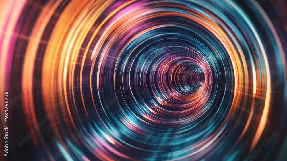 Abstract line art illustration featuring a blurred color background showcasing the movement of circles and lines depicting circular patterns reminiscent of traffic in a dark tunnel setting Abstract line art illustration featuring a blurred color background showcasing the movement of circles and lines depicting circular patterns reminiscent of traffic in a dark tunnel setting