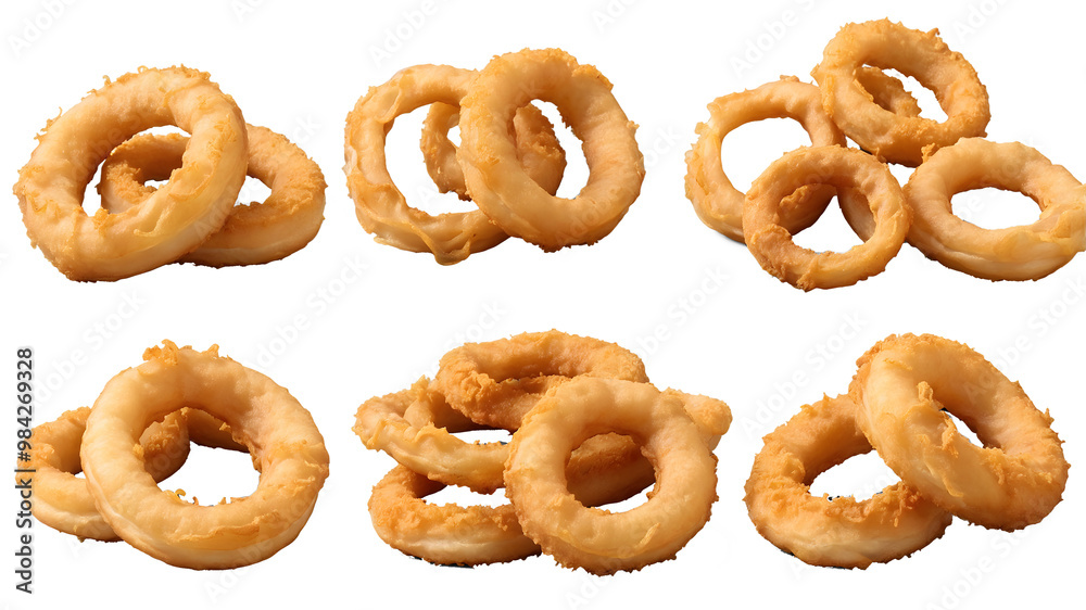 Collection of Deep-Fried Onion Rings Isolated on Transparent Background Collection of Deep-Fried Onion Rings Isolated on Transparent Background