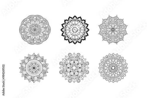 Ai coloring book mandala design. Ai Collection of geometrical mandalas. Boho ornament. photo