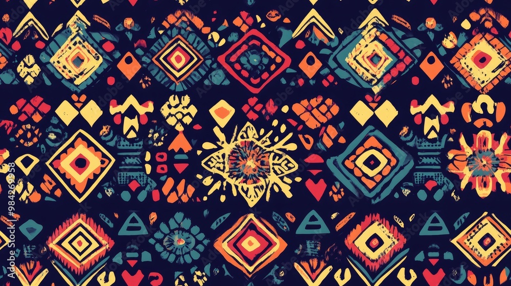 Seamless ethnic pattern with vibrant background texture Seamless ethnic pattern with vibrant background texture