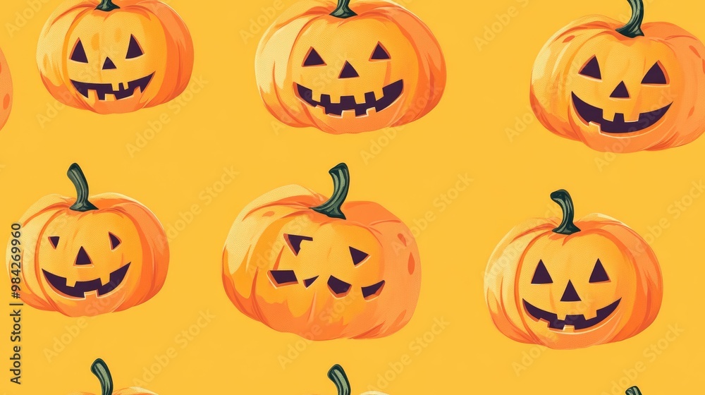 Seamless cartoon pattern of Halloween pumpkins in an autumn vegetable theme for wrapping paper fabrics linens children s clothing and festive packaging Seamless cartoon pattern of Halloween pumpkins in an autumn vegetable theme for wrapping paper fabrics linens children s clothing and festive packaging