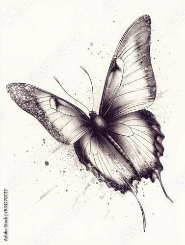 Line art illustration of a shimmering butterfly with glittering sparkles