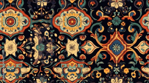 Colorful Bohemian Ornamental Seamless Tiling Background