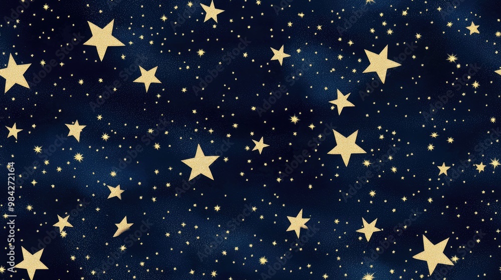 Seamless pattern of golden stars on a blue background ideal for holiday themes raster image Seamless pattern of golden stars on a blue background ideal for holiday themes raster image