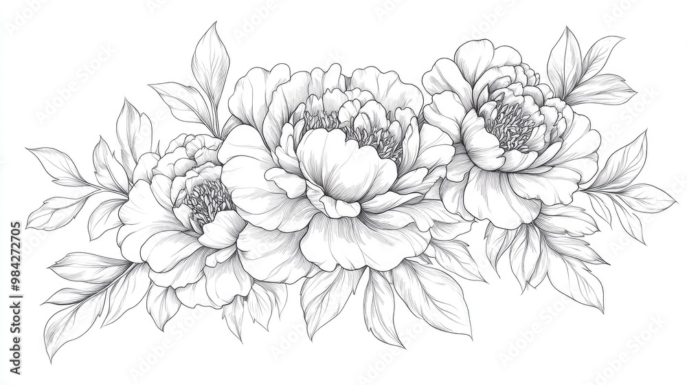 Peony Floral Line Art Hand Drawn Floral Frames and Bouquets Fine Line Botanical Illustrations with Outline Leaves and Flowers Coloring Page featuring Isolated Peony Peony Floral Line Art Hand Drawn Floral Frames and Bouquets Fine Line Botanical Illustrations with Outline Leaves and Flowers Coloring Page featuring Isolated Peony