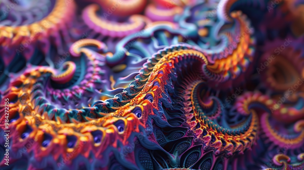 Close-up of a detailed fractal pattern with vibrant colors and intricate designs Close-up of a detailed fractal pattern with vibrant colors and intricate designs