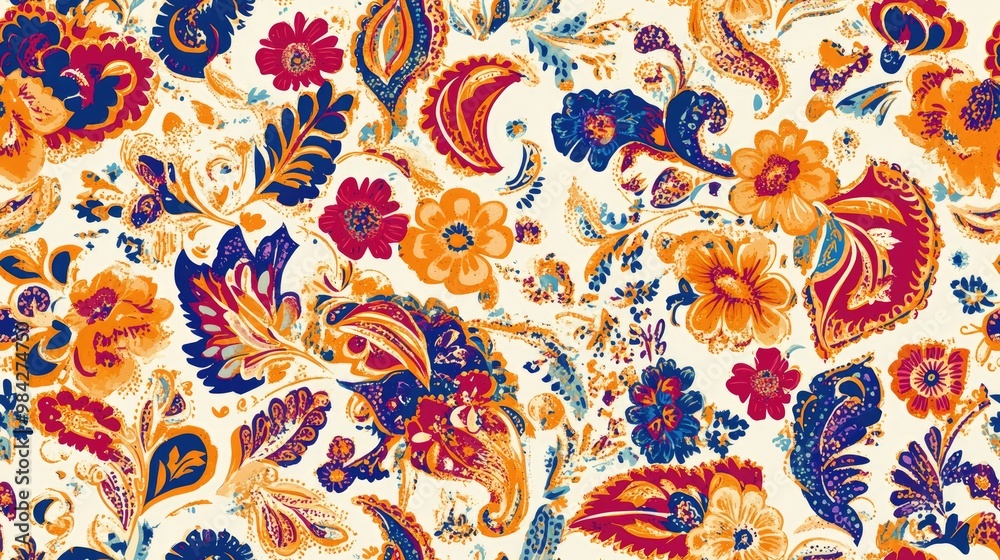 Seamless floral pattern featuring paisley designs