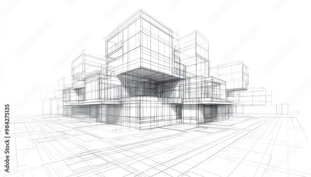 Line art illustration depicting a blueprint for architectural design Line art illustration depicting a blueprint for architectural design